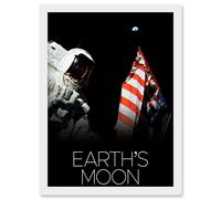 NASA Our Solar System Moon Apollo 17 Moonwalk American Flag Artwork Framed Wall Art Print A4 Artery8 White One Size