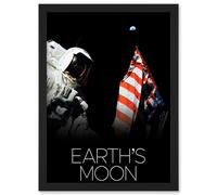 NASA Our Solar System Moon Apollo 17 Moonwalk American Flag Artwork Framed Wall Art Print A4 Artery8 Black One Size