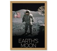 NASA Our Solar System Moon Surface Apollo 17 Astronaut Artwork Framed Wall Art Print A4 Artery8 Light Oak One Size