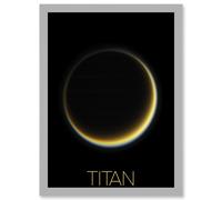NASA Our Solar System Titan Saturn's Moon Night Side Artwork Framed Wall Art Print A4 Artery8 Light Grey One Size