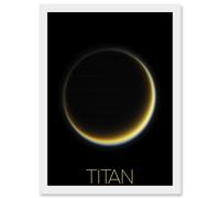 NASA Our Solar System Titan Saturn's Moon Night Side Artwork Framed Wall Art Print A4 Artery8 White One Size