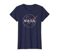 NASA Retro Distressed Bug Logo Space Exploration Science T-Shirt, Women, Navy Blue, Large