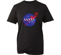 NASA Santa Claus Christmas T-Shirt Funny NASA Logo Spoof Santa Claus Scientific Space Meme Xmas Winter Festival Unisex Adult Kids Tee Top (Black, L)