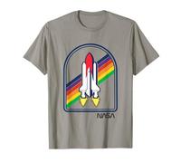 NASA Shuttle Discovery Vintage Retro Rainbow Rocket Badge T-Shirt