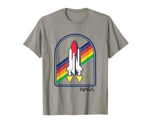 NASA Shuttle Discovery Vintage Retro Rainbow Rocket Badge T-Shirt