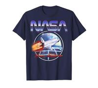NASA Space Explorer 80's Neon Chrome Retro Vintage Tee T-Shirt, Men, Navy Blue, Large