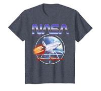 NASA Space Explorer 80's Neon Chrome Retro Vintage Tee T-Shirt, Youth, Heather Blue, Small
