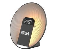 NASA SPC600 Bluetooth 5.3 Alarm Clock with 5W Speaker, 15W Qi Wireless Charging, Dual Alarm, Wake-Up LED Light, USB-C & USB-A Ports, LED Display, Modern ABS & Fabric Design - Gray