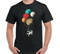 NASA T-Shirt Astronaut Spaceman Balloon Planets Universe Cosmos Space Tee Top Black