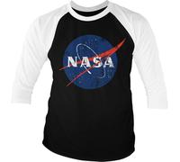NASA Washed Insignia Baseball 3/4 Sleeve Tee T-Shirt White-Black