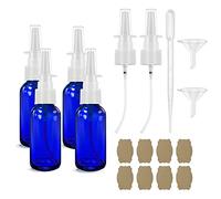 Nasal Spray Bottle Spray Bottles 4Pcs 1oz(30ml) Blue with Press Spray Head Refillable Portable Fine Mist, 2* funnel, 1* dropper, 8* label