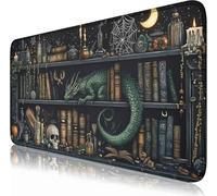 Nasdalgias Black Desk Mat Dragon Library Bookshelf Mouse Pad Big XXL Extended Vintage Gaming Large Mouse Pad for Desk Mousepad with Stitched Edges, Keyboard Mouse Mat for Work Game Office 31.5x15.7 in