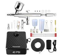 Nasedal Airbrush Compressor Kit, 40PSI Auto-Stop Dual-Action Airbrush with 0.2mm 0.3mm 0.5mm Nozzles for Car Nail Makeup Cake Decoration Art Drawing Craft Tattoo with Complete Accessories