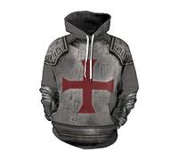 Nasfotim Adult Medieval Knight Templar Hoodie Men Hooded Sweatshirt Costume Halloween Cosplay Templar Knight Shirt, Style-1, M
