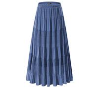 NASHALYLY Women's Chiffon Elastic High Waist Pleated A-Line Flared Maxi Skirts, Beja Blue, M