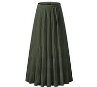 NASHALYLY Women's Chiffon Elastic High Waist Pleated A-Line Flared Maxi Skirts, Blackish Green, 3XL