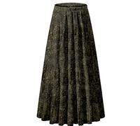 NASHALYLY Women's Chiffon Elastic High Waist Pleated A-Line Flared Maxi Skirts, Boho Floral, L