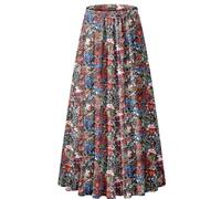 NASHALYLY Women's Chiffon Elastic High Waist Pleated A-Line Flared Maxi Skirts, Floral1, M