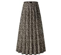 NASHALYLY Women's Chiffon Elastic High Waist Pleated A-Line Flared Maxi Skirts, Flower-86, S