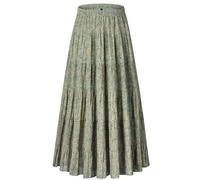 NASHALYLY Women's Chiffon Elastic High Waist Pleated A-Line Flared Maxi Skirts, Green Floral B, XXL