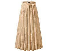 NASHALYLY Women's Chiffon Elastic High Waist Pleated A-Line Flared Maxi Skirts - Orange - Small
