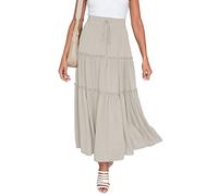 NASHALYLY Women's Chiffon Elastic High Waist Pleated A-Line Flared Maxi Skirts, Perfectly Pale, M