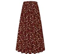 NASHALYLY Women's Chiffon Elastic High Waist Pleated A-Line Flared Maxi Skirts, Reddish Brown Flower, XL