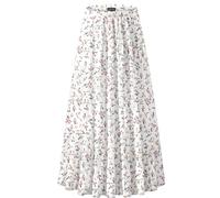NASHALYLY Women's Chiffon Elastic High Waist Pleated A-Line Flared Maxi Skirts, Shiny Floral, S