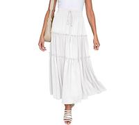 NASHALYLY Women's Chiffon Elastic High Waist Pleated A-Line Flared Maxi Skirts, White, M