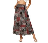 NASHALYLY Women's High Waisted Maxi Skirt,Elastic Chiffon Boho Long Skirt with Pockets, Green Floral B, M