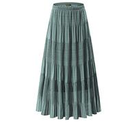 NASHALYLY Women's Long Pleated Skirt Casual Summer Women Chiffon Retro Long Maxi Skirt, Sage Green, 3XL