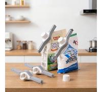 NASHnal 3-Piece Food Bag Sealing Clips with Pour Spout - Airtight Plastic Screw Cap Sealers for Kitchen Storage - Moisture Proof Clamps for Snacks, Milk Powder, Flour, Coffee & Spices - Grey