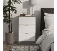 Nashville F Bedside Table White & Grey 3 Drawers 45cm