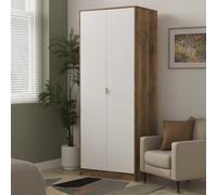 Nashville F Tall Wardrobe White & Vintage Oak 2 Doors 1 Shelf 77cm