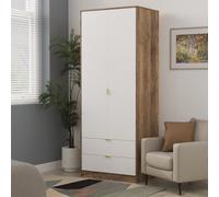 Nashville F Tall Wardrobe White & Vintage Oak 2 Doors 2 Drawers 77cm