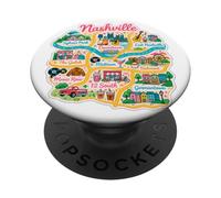 Nashville Illustrated Map Design Colorful Music City PopSockets Adhesive PopGrip