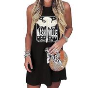 Nashville Music City Mini Dress Women Country Music Rock Band Sleeveless Dress Vintage Guitar Wings Graphic T Shirts Dress, Black4, M