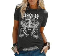 Nashville Music City Shirt Women Vintage Guitar Graphic Tees Country Music Tops Tennessee T Shirt Rock Band Tee Tops, Dark Grey, XL