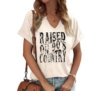 Nashville Music City T-Shirt Womens Country Music Oversized Shirts Rock Band Tshirt Vintage Guitar Wings Graphic Tees, Beige-2, L