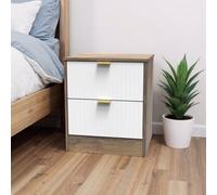 Nashville Ready Assembled Matt White & Oak 2 Drawer Wide Bedside Chest (H)521mm (W)450mm (D)395mm