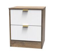 Nashville Ready Assembled Matt White & Oak 2 Drawer Wide Bedside Chest (H)521mm (W)450mm (D)395mm
