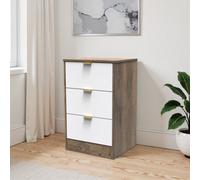 Nashville Ready Assembled Matt White & Oak 3 Drawer Wide Bedside Chest (H)726mm (W)450mm (D)395mm