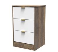 Nashville Ready Assembled Matt White & Oak 3 Drawer Wide Bedside Chest (H)726mm (W)450mm (D)395mm