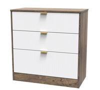 Nashville Ready Assembled White & Oak 3 Drawer Chest (H)791mm (W)766mm (D)395mm