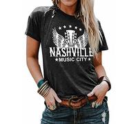 Nashville Shirts for Women Country Music Shirt Vintage Graphic Tees Tennessee Concert Outfit Tshirt Country Tops, Black, M
