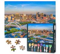 Nashville Skyline Puzzles for Adults 1000 Pieces, Cumberland River Jigsaw Puzzles, Nashville Tennessee Bridge Adult Puzzle for Adults, Educational Fun Games or Toys for Elders Friends 20X27 INCH
