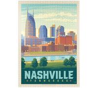 Nashville Skyline: Summer On The Riverfront, Vintage Poster - Premium 1000 pieces Puzzle - MyPuzzle special collection from Anderson Design Group