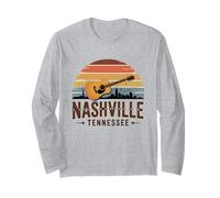 Nashville Tennessee Acoustic Guitar Skyline Retro Long Sleeve T-Shirt