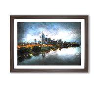 Nashville Tennessee Skyline at Night Framed Print | A2 Walnut Framed Wall Art | Ready to Hang | Modern Cityscape Picture | Living Room Bedroom Lounge Office