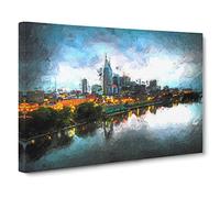 Nashville Tennessee Skyline At Night Modern Art Canvas Wall Art Print Ready to Hang, Framed Picture for Living Room Bedroom Home Office Décor, 24x16 Inch (60x40 cm)